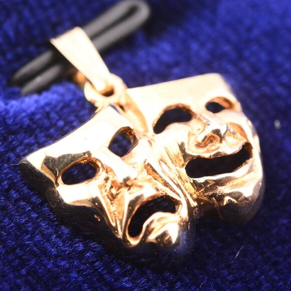 10K Comedy and Tragedy Masks Pendant - Picture 2 of 10